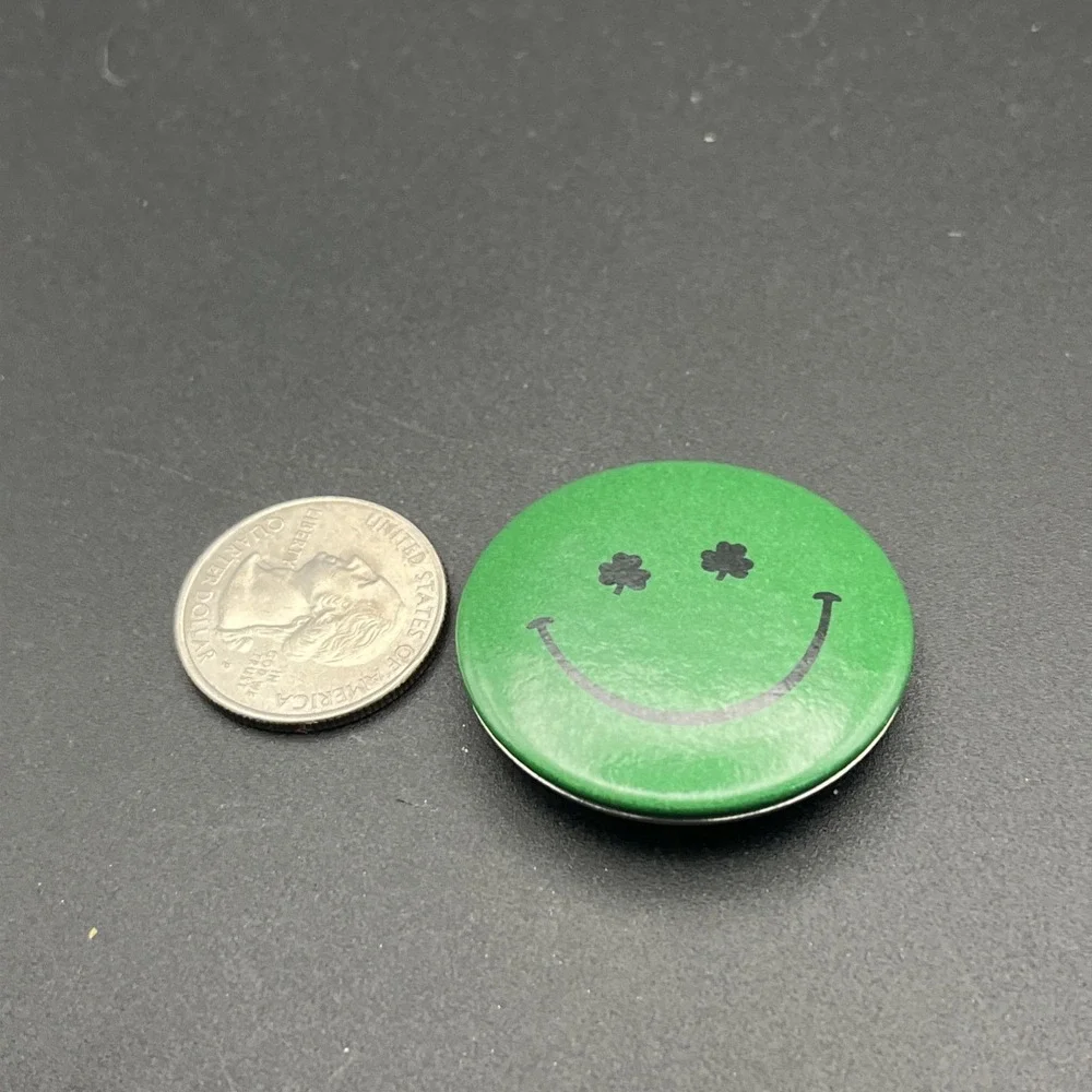 Shamrock Four Leaf‎ Clover Smiley Face Button Pin